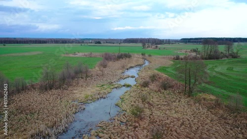 4k drone video of Belczac river, branch of the Liwiec river near Paplin village in Masovian Voivodeship of Poland photo