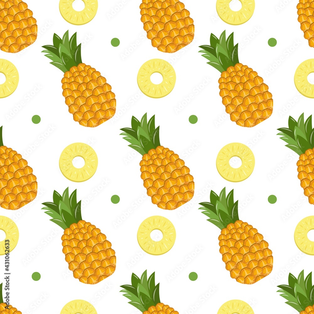 Seamless pattern from pineapple on a white background. Organic fruits. Cartoon style. Vector illustration Seamless pattern from pineapple on a white background. Organic fruits. Cartoon style. Vector illustration