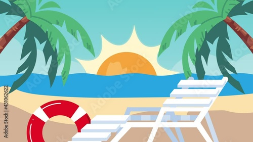 summer time animation with chair on the beach scene