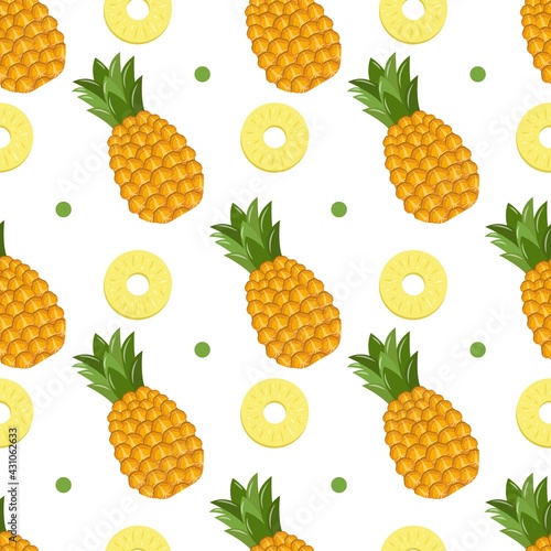 Seamless pattern from pineapple on a white background. Organic fruits. Cartoon style. Vector illustration