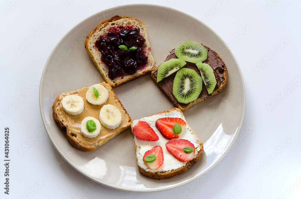toasts with different fillings tasty and healthy snack vegetarian food fruit filling toasts with different fillings tasty and healthy snack vegetarian food fruit filling