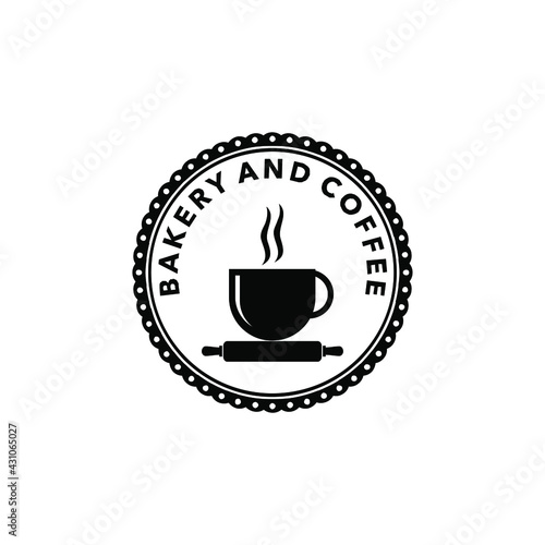 bakery and coffee circle badge coffee cup and rolling vector logo design