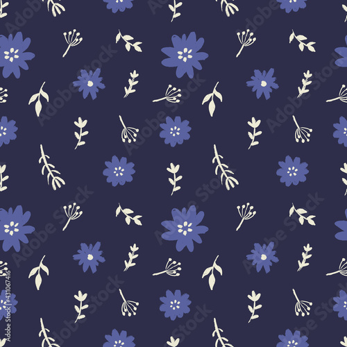 Seamless abstract colorful floral pattern with wild flowers. Floral background. Simple Scandinavian style. Vector illustration