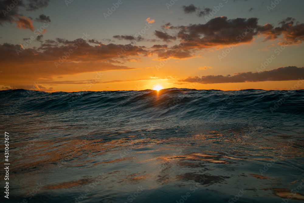 Hawaiian Ocean Beach Golden Sunset 