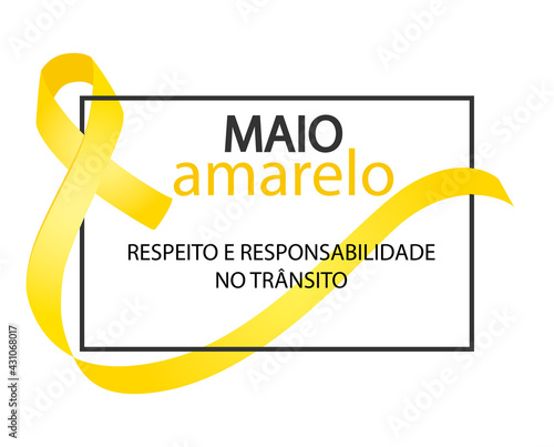 Yellow May. respect and responsibility in traffic in Portuguese language. Maio amarelo respeito e responsabilidade no transito vector. Yellow awareness ribbon.