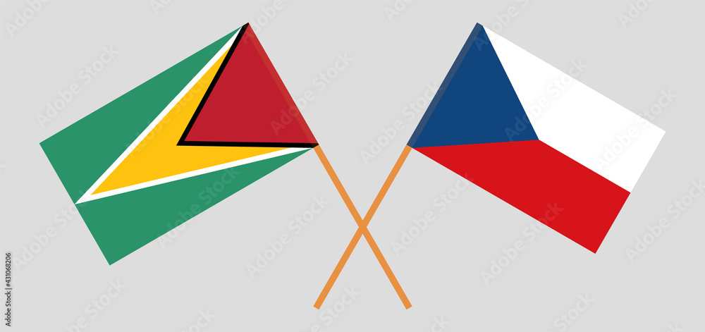 Crossed flags of Guyana and Czech Republic. Official colors. Correct proportion Crossed flags of Guyana and Czech Republic. Official colors. Correct proportion