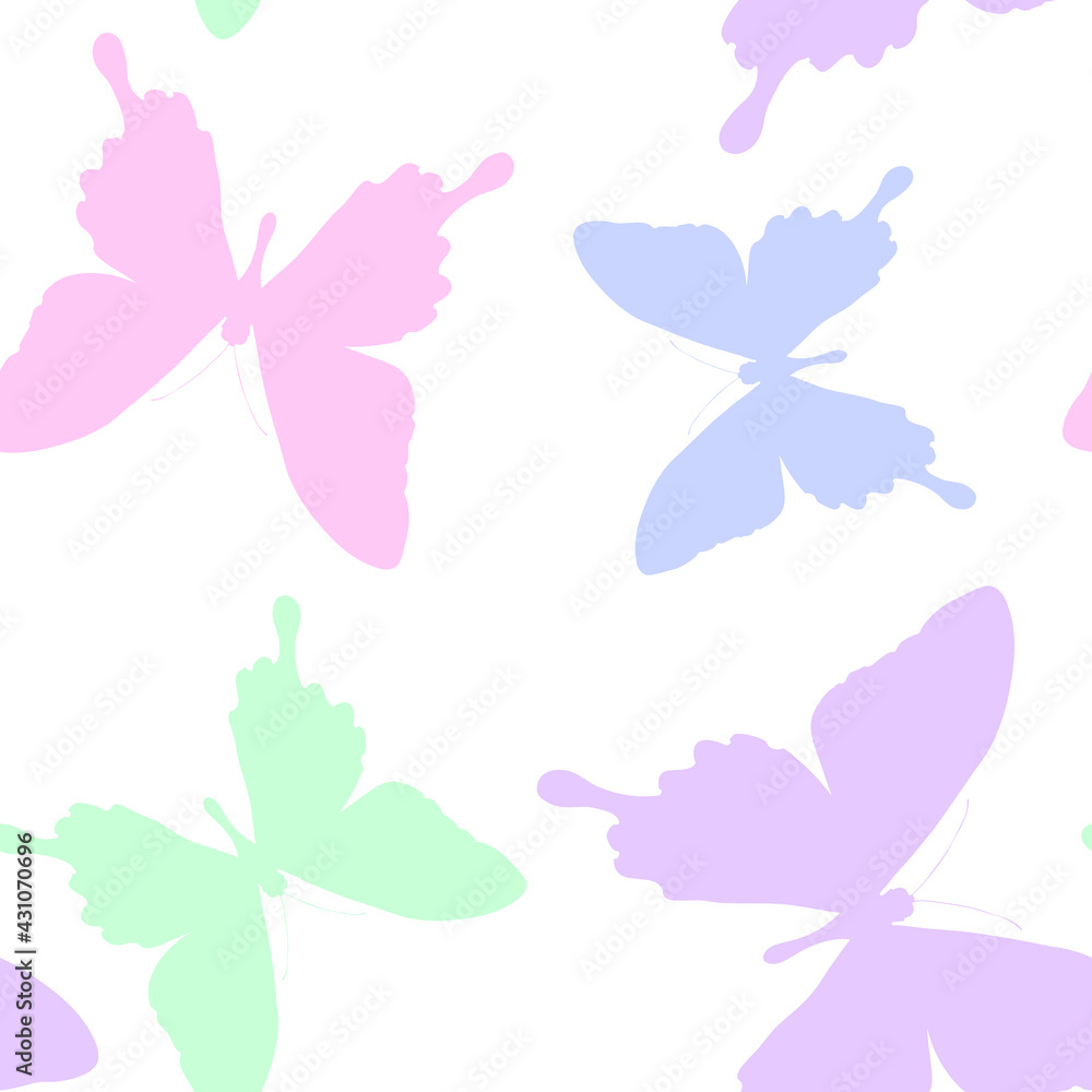 Seamless pattern of silhouettes of butterflies. Natural background of beautiful insects.