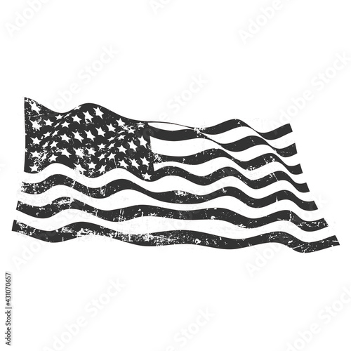Grunge monochrome flag of the United States of America. Black and white grunge illustration with texture on white background 
