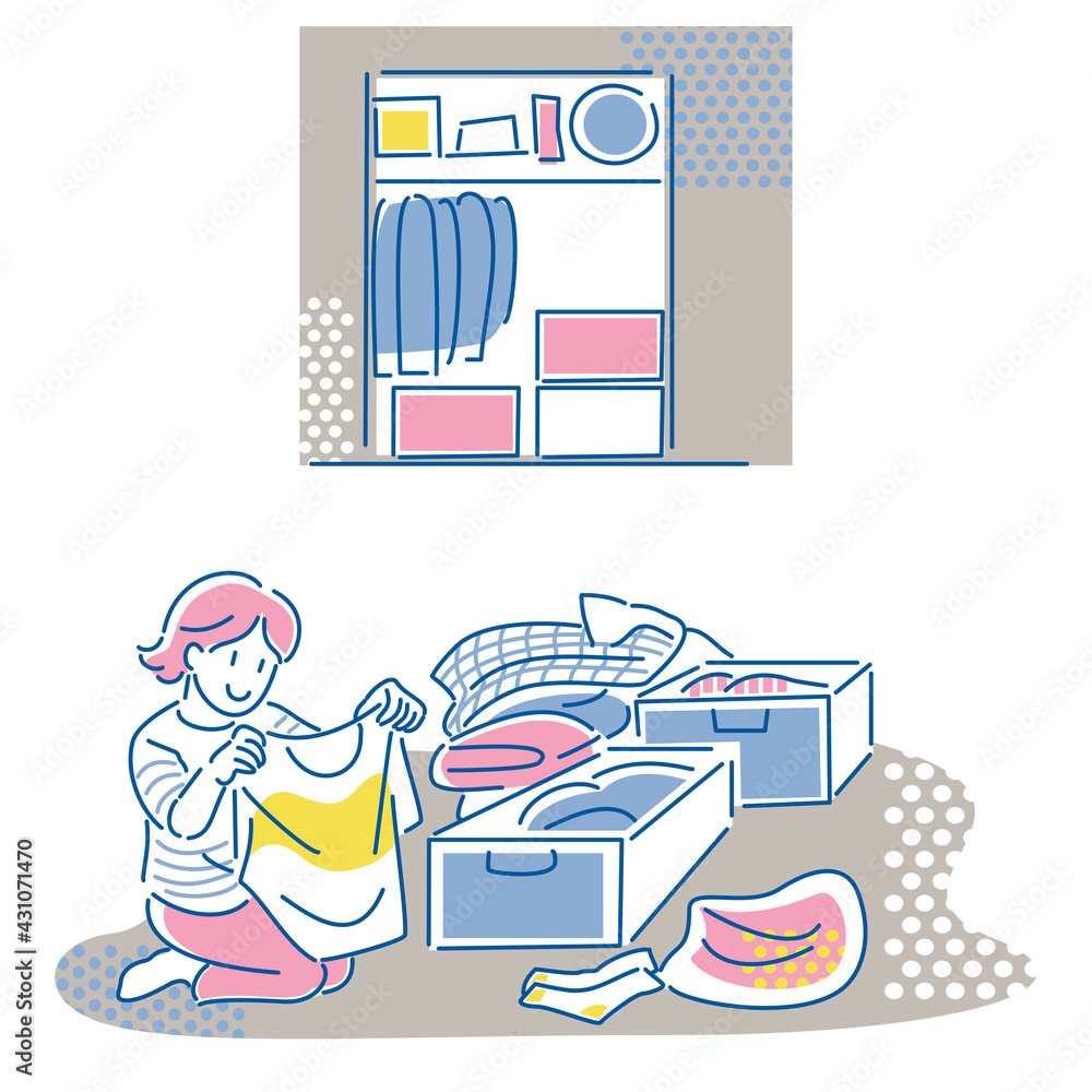 整理整頓 収納 断捨離する女性 Stock Illustration | Adobe Stock