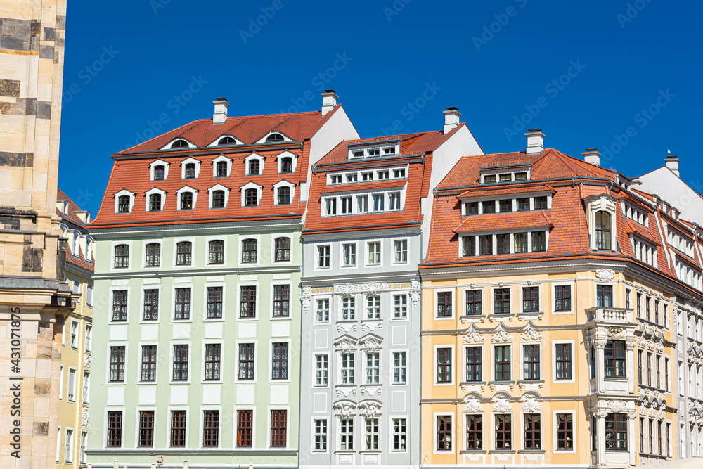 Colorful historical houses in Dresden historic center, Germany