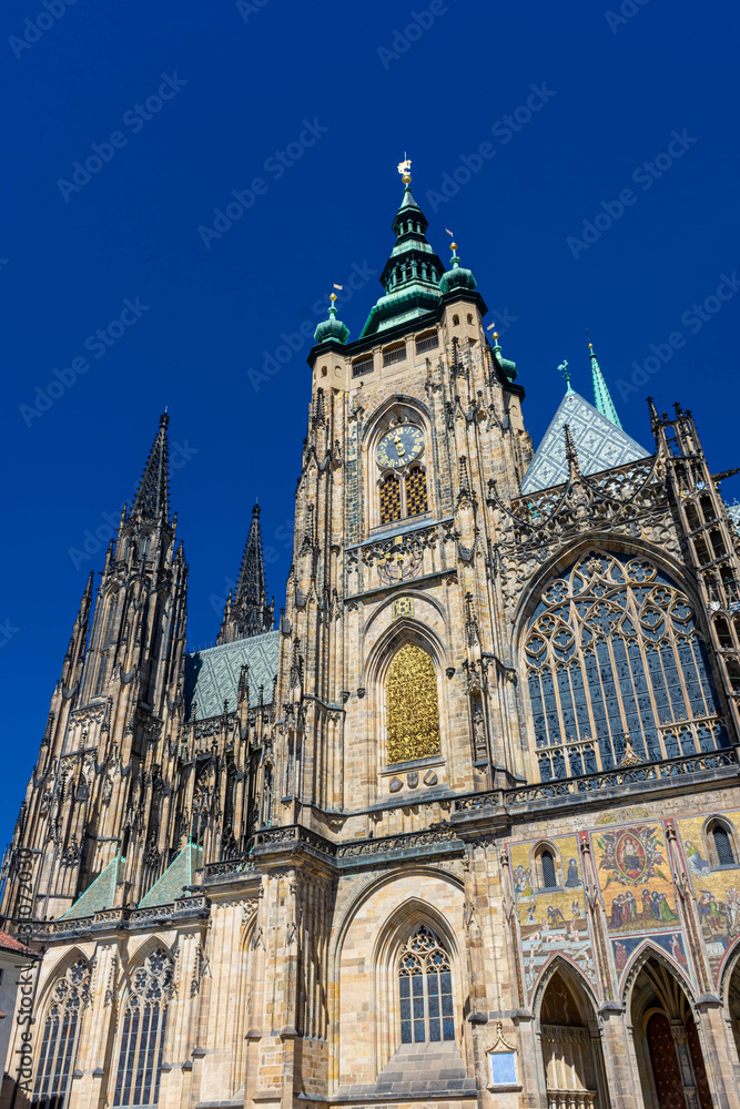 The amazing St. Vitus Cathedral of Prague with blue sky in Czech Republic