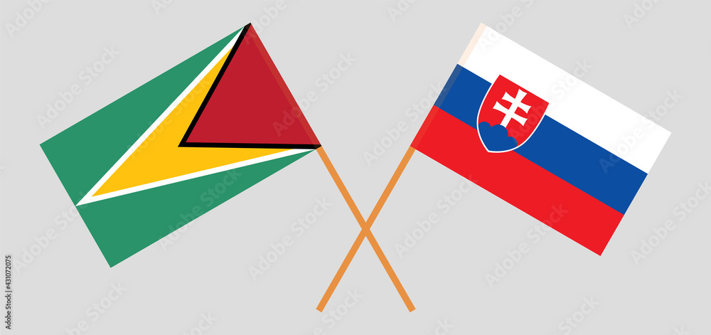 Crossed flags of Guyana and Slovakia. Official colors. Correct proportion Crossed flags of Guyana and Slovakia. Official colors. Correct proportion