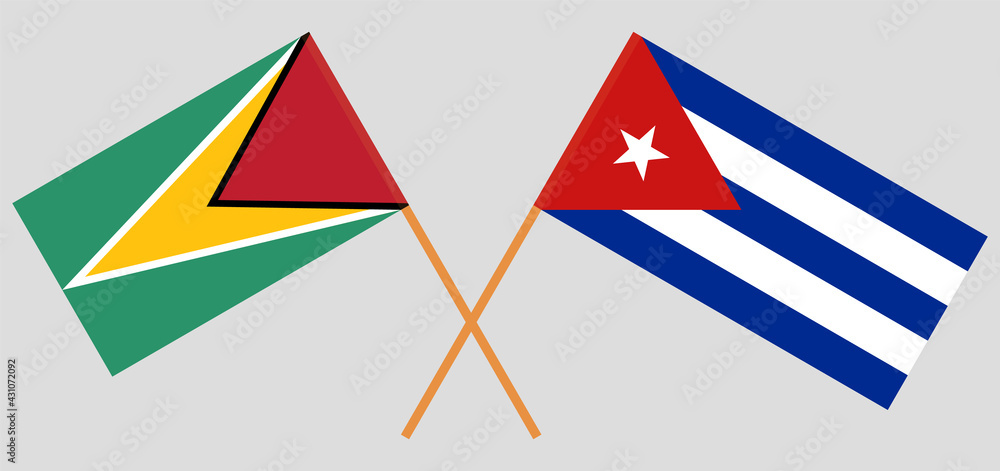 Crossed flags of Guyana and Cuba. Official colors. Correct proportion Crossed flags of Guyana and Cuba. Official colors. Correct proportion