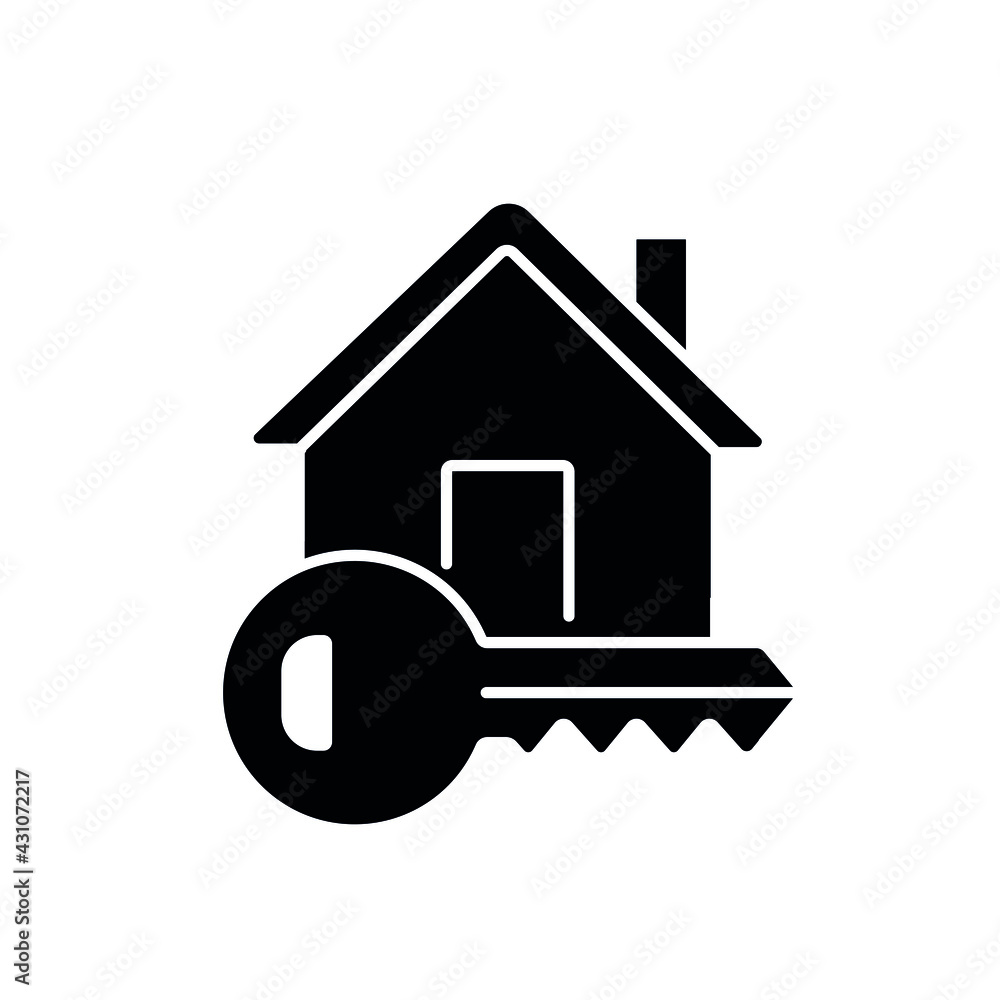 House with key glyph icon. Real estate. Black silhouette symbol. Vector isolated illustration House with key glyph icon. Real estate. Black silhouette symbol. Vector isolated illustration