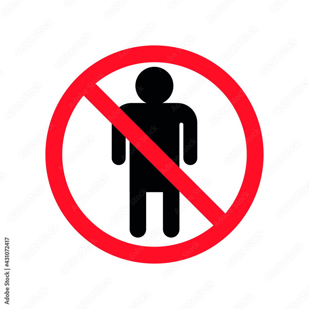 Vector flat man silhouette crossed in red circle isolated on white background. No people stroller sign Vector flat man silhouette crossed in red circle isolated on white background. No people stroller sign