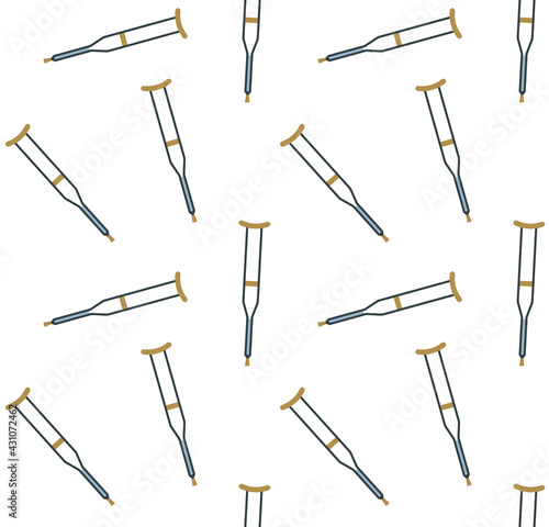 Vector seamless pattern of flat cartoon invalid crutch isolated on white background