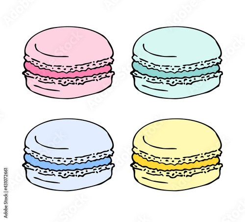 Vector set of hand drawn doodle sketch macaron pie isolated on white background