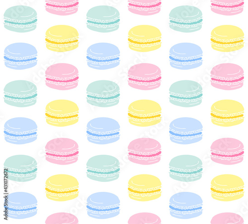 Vector seamless pattern of different hand drawn doodle sketch macaron pie isolated on white background