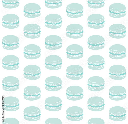 Vector seamless pattern of hand drawn doodle sketch mint green macaron pie isolated on white background