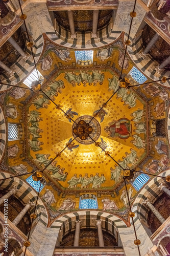 AACHEN, GERMANY, 23 JULY 2020 The beutiful golden interior of the Palatine Chapel