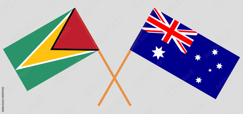 Crossed flags of Guyana and Australia. Official colors. Correct proportion Crossed flags of Guyana and Australia. Official colors. Correct proportion