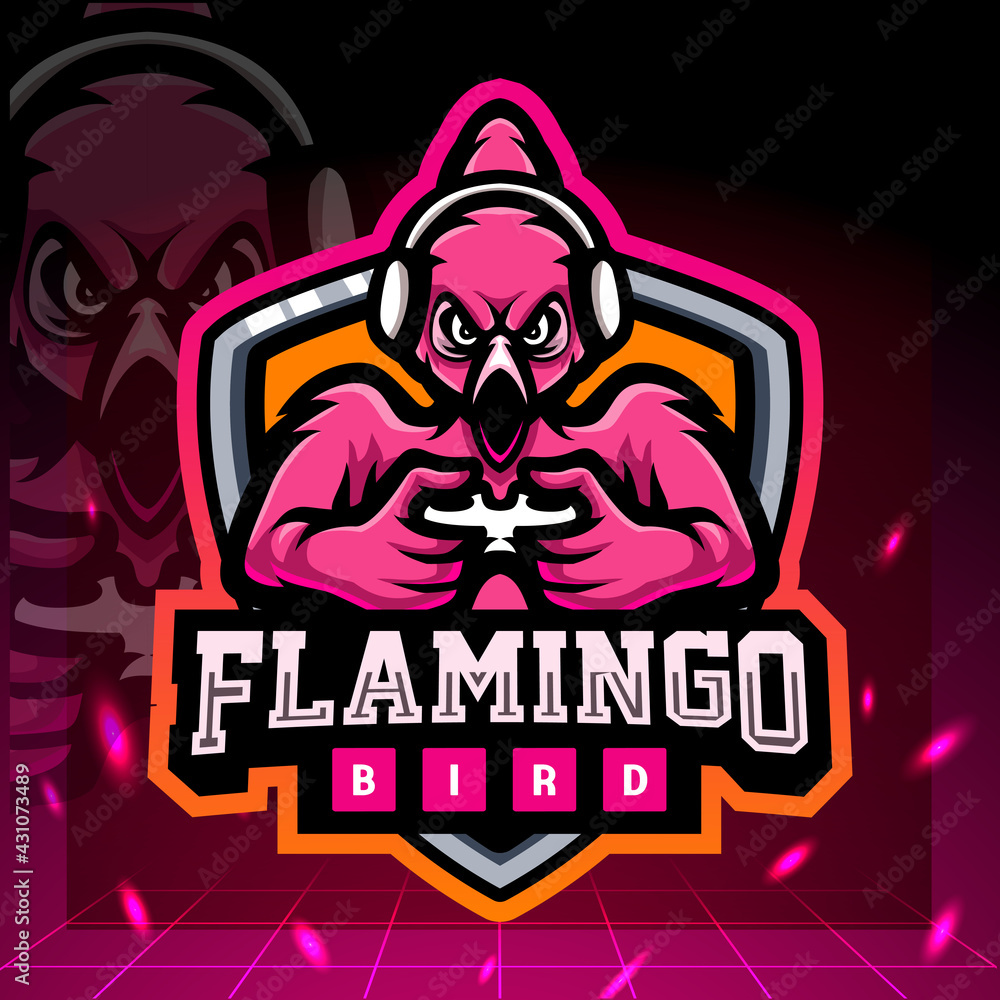 Flamingo gaming mascot. esport logo design