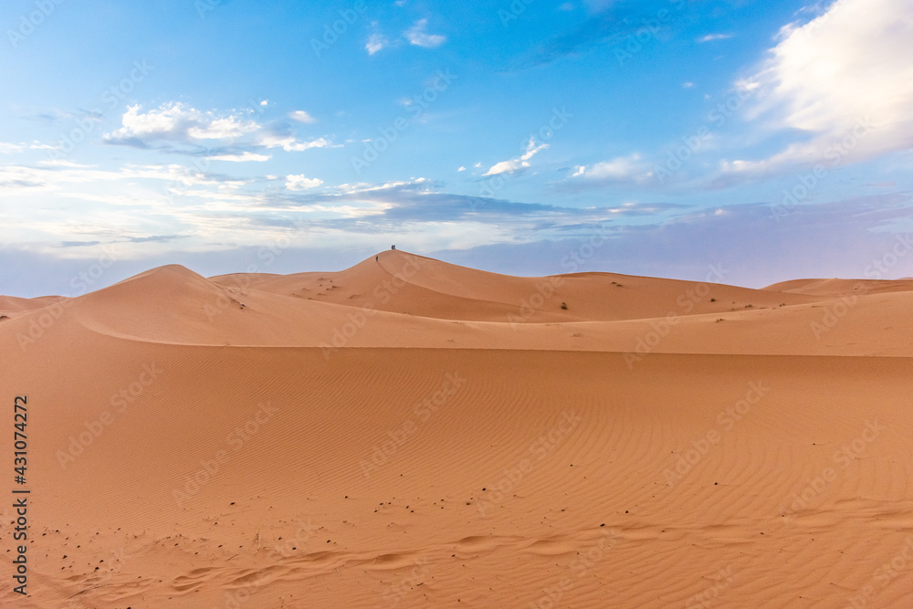 Beautiful landscape of the dunes of the Sahara Desert at dusk, Merzouga, morocco Beautiful landscape of the dunes of the Sahara Desert at dusk, Merzouga, morocco