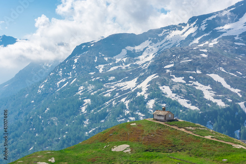 Church on the summit of a mountain in the Italian Alps in Gran Paradiso National Park