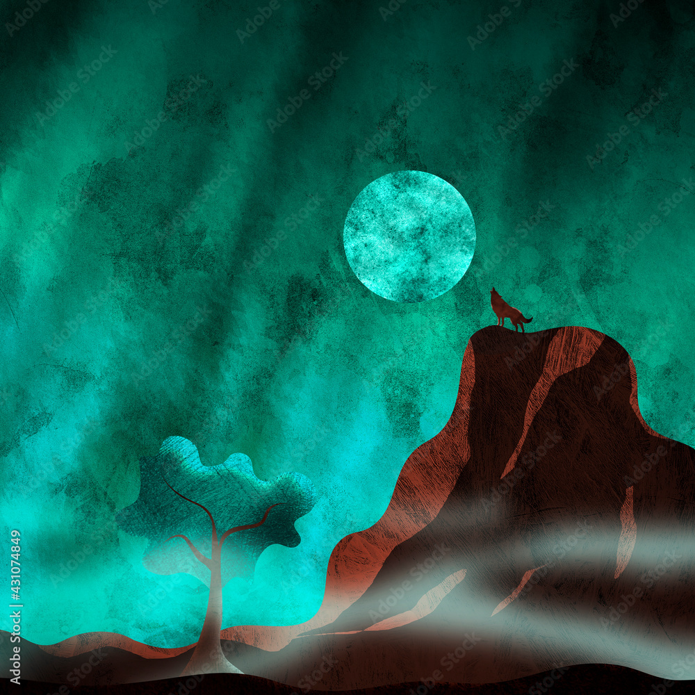 Wolf howling in the mountains