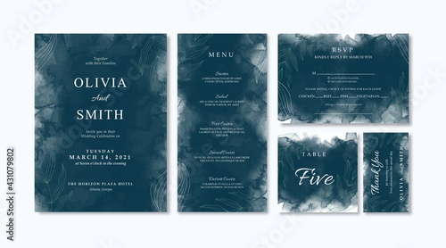 Elegant wedding invitation with dark watercolor background