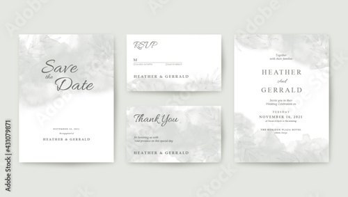 Romantic wedding invitation with grey watercolor background