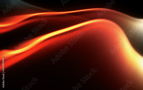 Abstract of colorful glowing and flowing dynamic movement curve neon orange and yellow bright light on dark black background