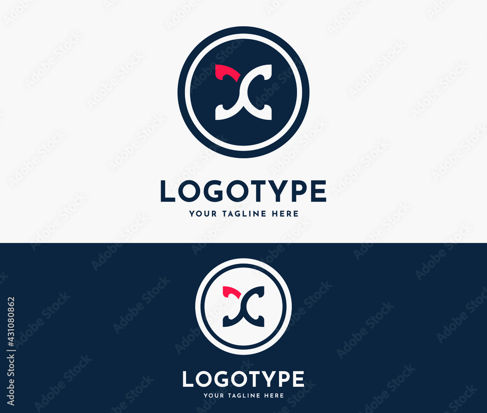 Letter X, CC logo design concept. Vector elements template icon in red and blue colors. Abstract symbol. Trendy sign. Letter X, CC logo design concept. Vector elements template icon in red and blue colors. Abstract symbol. Trendy sign.
