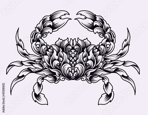 illustration vector crab engraving ornament style