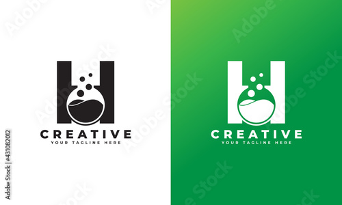 Letter H with Abstract lab logo. Usable for Business, Science, Healthcare, Medical, Laboratory, Chemical and Nature Logos.