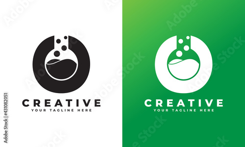 Letter O with Abstract lab logo. Usable for Business, Science, Healthcare, Medical, Laboratory, Chemical and Nature Logos.