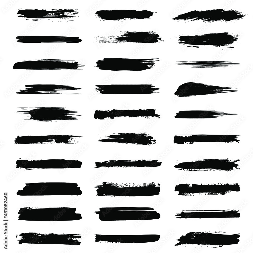 Set of hand painted grunge brush strokes. Vector illustration. Dirty artistic design collection for border frames, signs, banners, symbol, prints, web and template. Isolated Set of hand painted grunge brush strokes. Vector illustration. Dirty artistic design collection for border frames, signs, banners, symbol, prints, web and template. Isolated