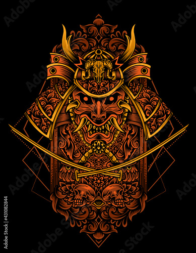 illustration vector samurai head ornament