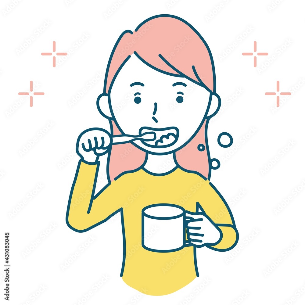 歯磨きをする成人女性のイラスト素材 歯磨きをする成人女性のイラスト素材