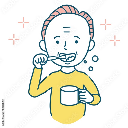 歯磨きをするシニア男性のイラスト素材