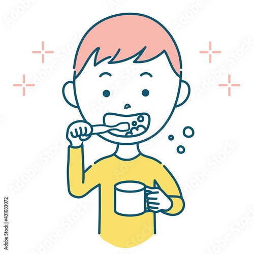 歯磨きをする男の子のイラスト素材