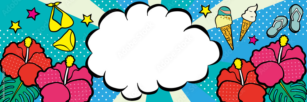 Fototapeta premium アメコミ風吹き出し 夏 プールデザイン