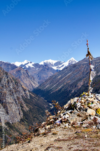 landscape in the Himalayas with Prayer flags