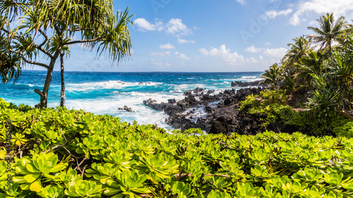 Waves Crash Against Rugged Lava Coastline Near Kauiau Point  Waianapanapa State Park  Maui  Hawaii  USA