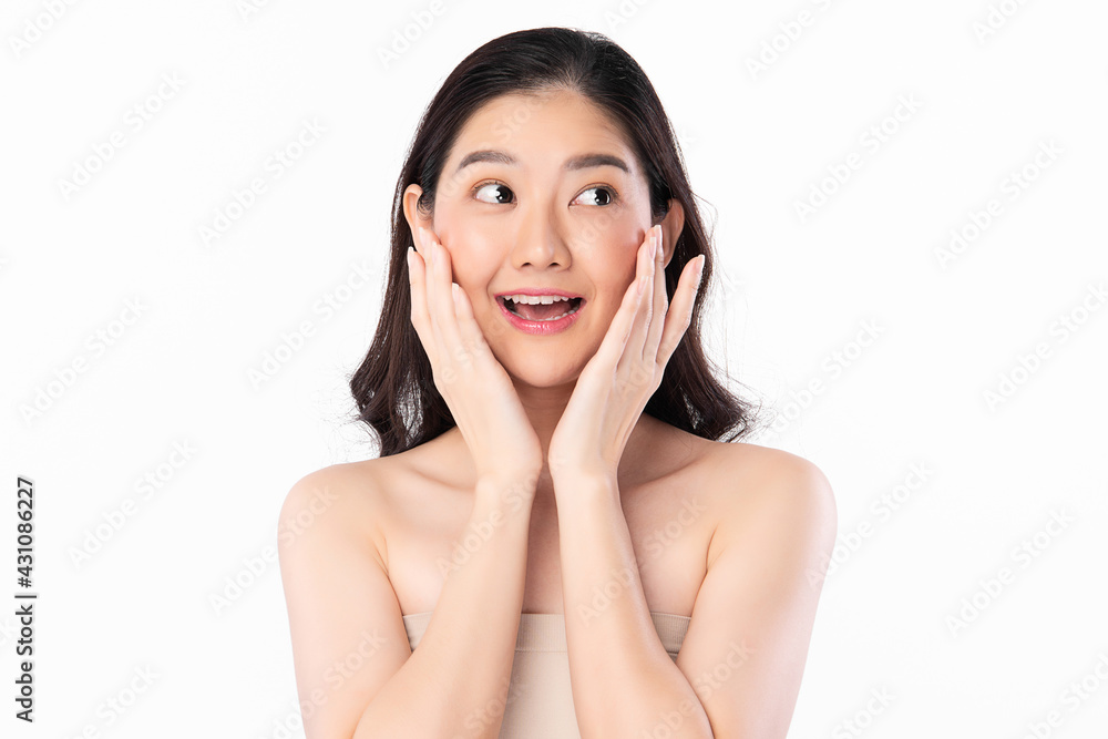 Beautiful young asian woman with clean fresh skin on white background, Face care, Facial treatment, Cosmetology, beauty and spa, Asian women portrait Beautiful young asian woman with clean fresh skin on white background, Face care, Facial treatment, Cosmetology, beauty and spa, Asian women portrait