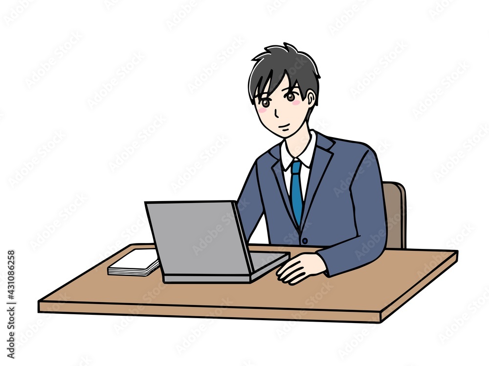 スーツ姿のノートパソコンに向かう男性 斜め スーツ姿のノートパソコンに向かう男性 斜め