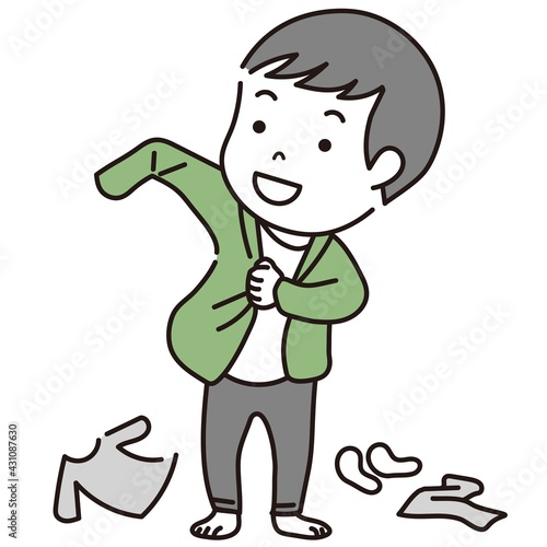 服を着替える男の子のイラスト素材