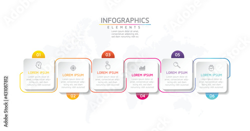 Vector illustration infographics design template, business information, presentation chart, with 6 options or steps. 