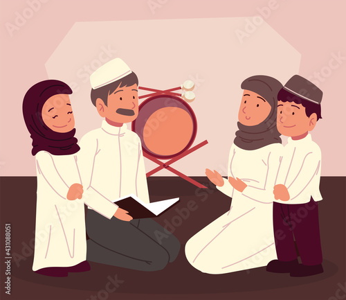 arabian family studying quran