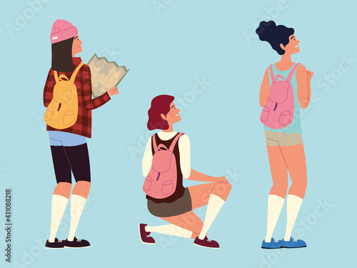 women backpackers characters